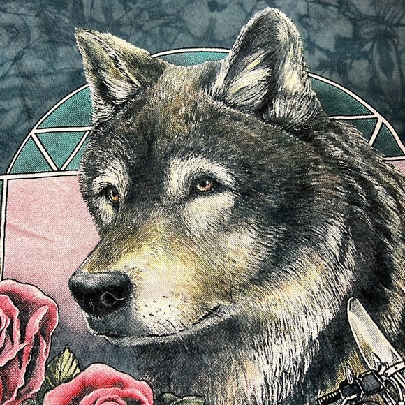Boho Wolf Motorcycle Graphic Tee Delta Pro Weight Biker Roses Feathers USA Made - Picture 3 of 8